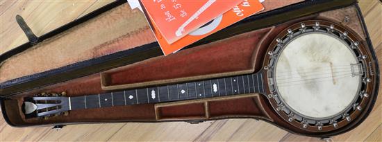 A New Windsor five-string banjo, cased, formerly owned by Albert E Goodall (1889-1917)